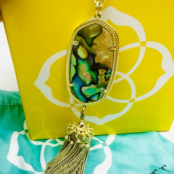 Kendra Scott Rayne Abalone Shell Tassel Pendant Necklace Gold Tone - Picture 3 of 4